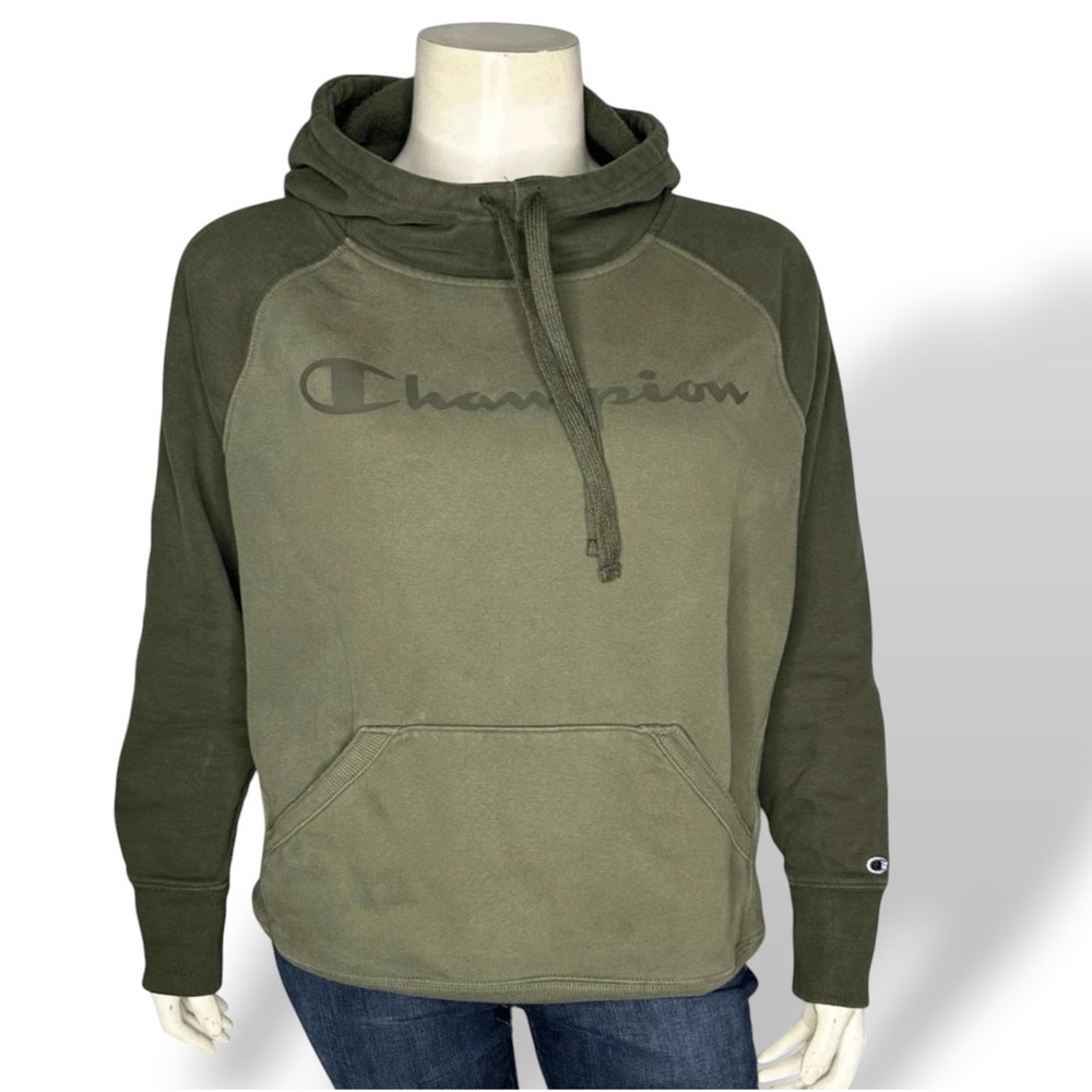 Champion Womens XXL Olive Green Two Tone Raglan Pullover Hoodie Sweatshirt